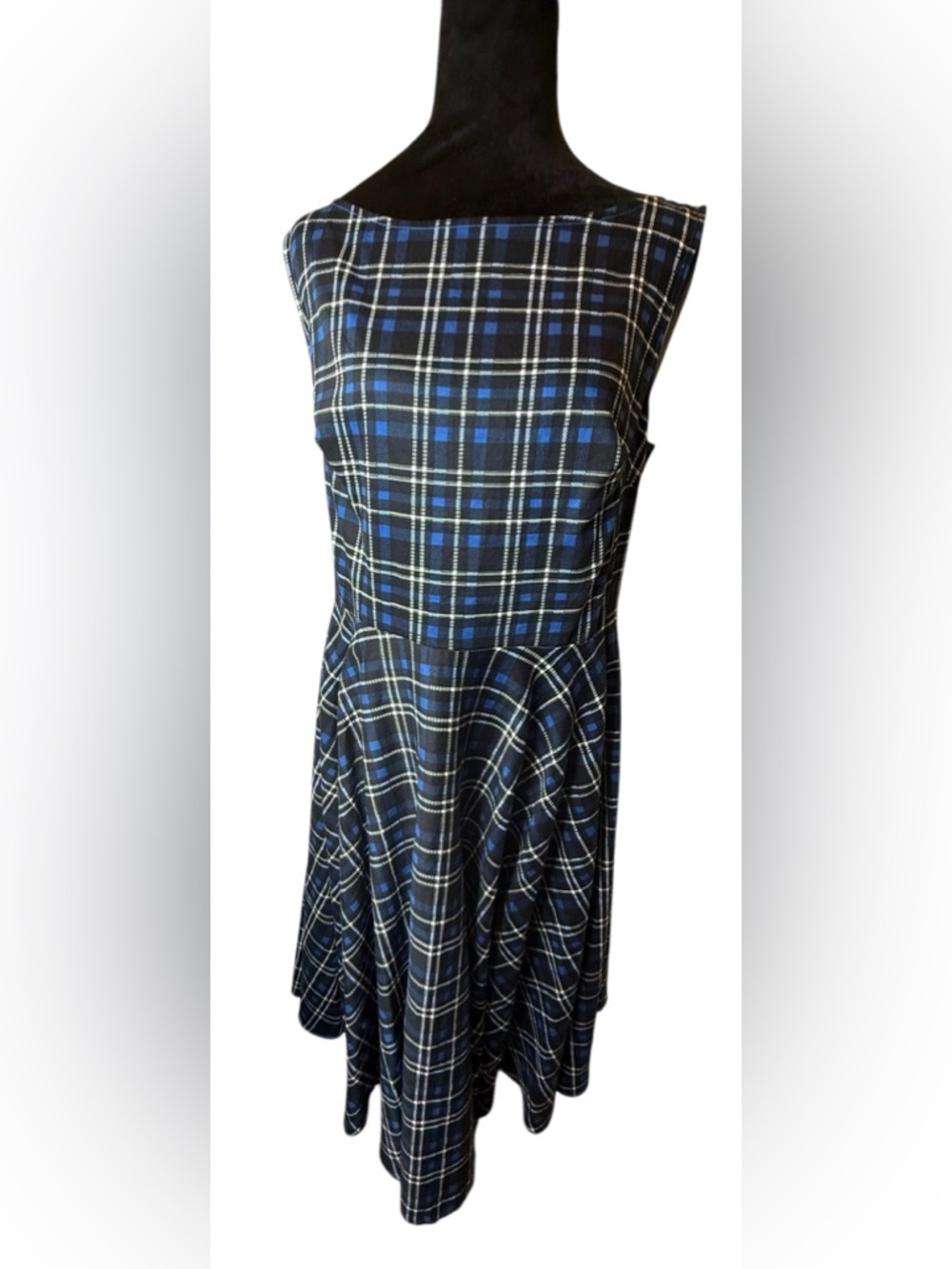 Blue Plaid Sleeveless Fit-and-Flare Dress Lindy Hop Style by Belle Pogue